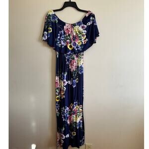 Oddi Floral Off Shoulder Maxi Dress Small